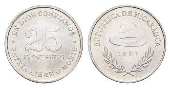 Никарагуа 25 сентаво 1987 год-тип KM 57 алюминий UNC 4668-826