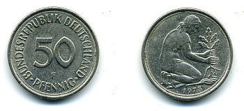 ФРГ 50 ПФЕННИГОВ 1978 F KM 109.2, J 384a медно-никель 25-1853