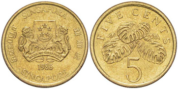 Сингапур 5 центов 1986 KM 50 алюминиевая бронза 261-1118