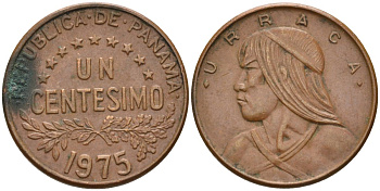 Панама 1 сентесимо 1975 Уррака KM 22 бронза 4115-932