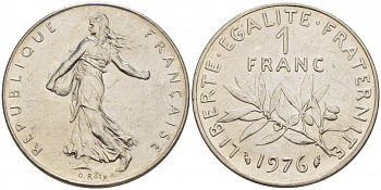 ФРАНЦИЯ 1 ФРАНК 1976 СЕЯТЕЛЬ KM 925.1 никель 213-1213