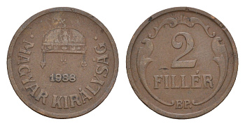 Венгрия 2 филлера 1938 BP KM 506 бронза 4658-332