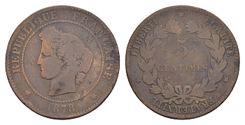 Франция 5 сантимов 1878 A KM 821 медь 4656-132