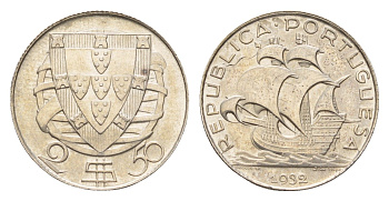 Португалия 2,5 эскудо 1932 парусник KM 580 серебро aUNC 650-1845