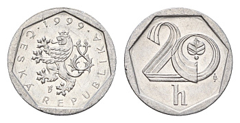 Чехия 20 геллеров 1999 KM 2.3 алюминий UNC 4674-661