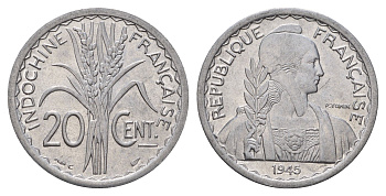 Французский Индокитай 20 сантимов 1945 литера C KM 29.3 алюминий aUNC 1515-422