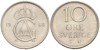 Швеция 10 эре 1968 Густав VI Адольф (1950-1973) KM 835 медно-никель 4564-746