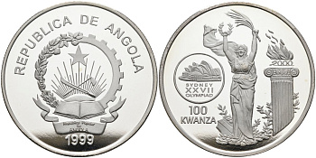 Ангола 100 кванза 1999 XXVII олимпийские игры в Сиднее KM 94 серебро PROOF 11-316-12