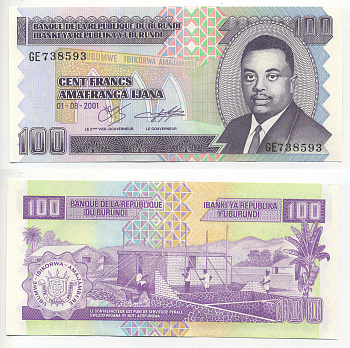 Бурунди 100 франков 2001 Кронпринц Луи Рвагасоре, строительство дома Pick 37 c бумага UNC (пресс) 6278-24-3-1