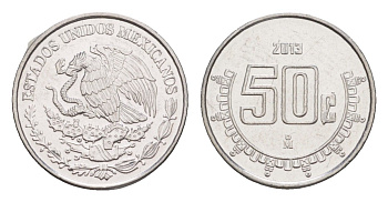 Мексика 50 сентаво 2013 Mo KM 936 нержавеющая сталь UNC 4636-516