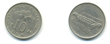 Малайзия 10 сенов 1990 цветок KM 51 медно-никель 3999-547