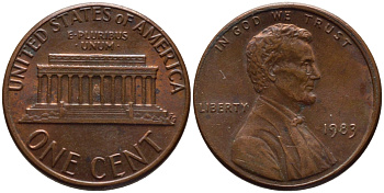 США 1 ЦЕНТ 1983 ЛИНКОЛЬН KM 201b цинк плакированный медью 66-1026