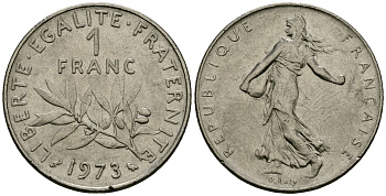 Франция 1 франк 1973 сеятель KM 925.1, Le Franc 226.4 никель 4138-257