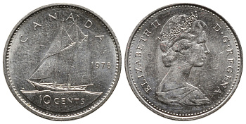 Канада 10 центов 1976 Елизавета II (1952-2022), парусник KM 77.1 никель никель 73-1732