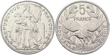 Французская Новая Каледония 5 франков 2018 птица кагу, (IEOM) KM 16, Schoen 12, Lec 81k алюминий 4120-125