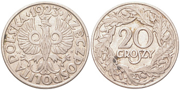 Польша 20 грошей 1923 Y 12 никель 4614-635