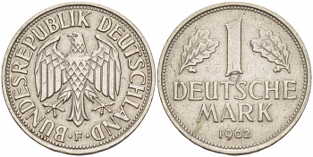 ФРГ 1 МАРКА 1962 F KM 110, J. 385 медно-никель 4544-1115