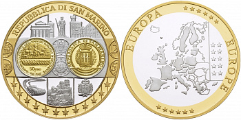 САН-МАРИНО МЕДАЛЬ ND НОВЫЕ ЕВРОМОНЕТЫ биметалл PROOF 04-174-13