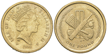 Остров Мэн 1 фунт 1996 Елизавета II (1952-2022) KM 594 никель латунь 4619-153