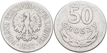 Польша 50 грошей 1957 MW KM 48.1 алюминий 4591-1014