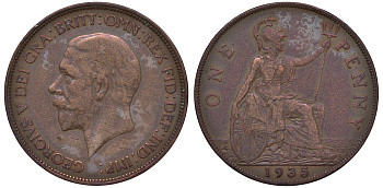 Великобритания 1 пенни 1935 Георг V (1910-1936) KM 838, Spink 4055 бронза 4131-424