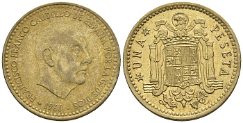 Испания 1 песета 1966 (74) Франсиско Франко (1939-1975) KM 796 алюминиевая бронза 85-651
