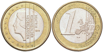 Нидерланды 1 евро 1999 KM 240 биметалл UNC 4126-517