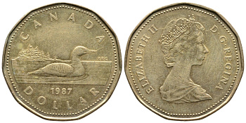 Канада 1 доллар 1987 Елизавета II (1952-2022), утка KM 157 никель плакированный алюминиевой бронзой 4364-1314