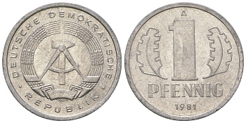 ГДР 1 пфенниг 1981 А KM 8.2 алюминий 4623-431