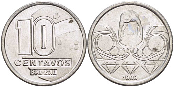 Бразилия 10 сентаво 1989 золотодобыча KM 613 нержавеющая сталь 105-962