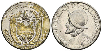 Панама 1/10 бальбоа 1970  KM 10 медь плакированная медно-никелем  aUNC  4609-864