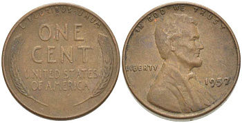 США 1 ЦЕНТ 1957 ЛИНКОЛЬН KM А132 медь цинк 218-668