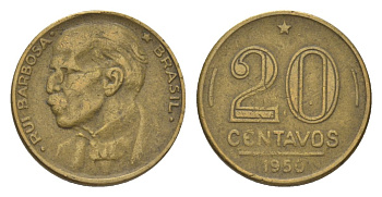 Бразилия 20 сентаво 1950 Руй Барбоза ди Оливейра KM 562 алюминиевая бронза 4625-951