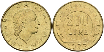 Италия 200 лир 1977 R, шестерня KM 105 алюминиевая бронза 4171-937