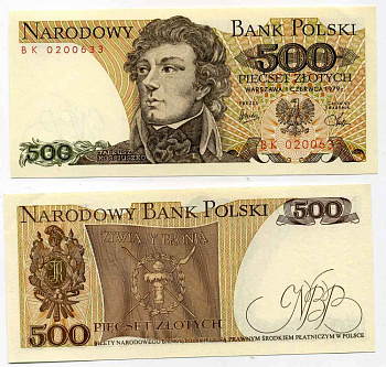 Польша 500 злотых 1982 Тадеуш Костюшко Pick 145 d бумага UNC (пресс) 8588-3-1-2