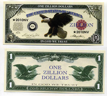 США 1 ЗИЛЛИОН ДОЛЛАРОВ 2010 СУВЕНИРНАЯ БАНКНОТА, АМЕРИКАНСКИЙ ОРЕЛ бумага UNC (ПРЕСС) 8588-61-1-2