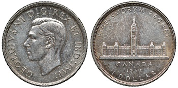 Канада 1 доллар 1939 Королевский визит в Оттаву, парламент, Георг VI (1936-1952) KM 38 серебро 4044-1414