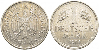 ФРГ 1 МАРКА 1984 F J.385, KM 110 медно-никель 3856-156