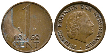 НИДЕРЛАНДЫ 1 ЦЕНТ 1969 ЮЛИАНА KM 180 бронза 177-1323
