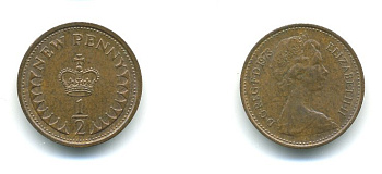 Великобритания 1/2 пенни 1973 Елизавета II (1952-2022) KM 914, Spink 4239 бронза 540-216