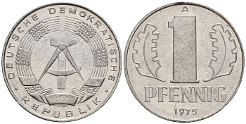 ГДР 1 пфенниг 1975 A KM 8.1 алюминий 112-523