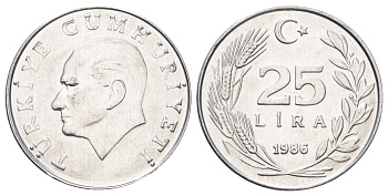 Турция 25 лир 1986 Кемаль Ататюрк KM 975 алюминий UNC 4699-1233