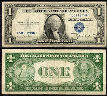 США 1 доллар 1935 D, серебряный сертификат, голубая серия Pick 416 D2 бумага 435-31-2-1