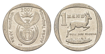 ЮАР 1 ранд 2007 KM 344 медь плакированная никелем 4627-456