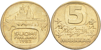 ФИНЛЯНДИЯ 5 МАРОК 1983 N ЛЕДОКОЛ KM 57 алюминиевая бронза 4556-855