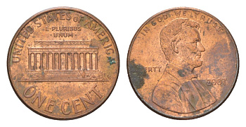 США 1 цент 2007 Авраам Линкольн KM 201b цинк плакированный медью aUNC 4627-1066
