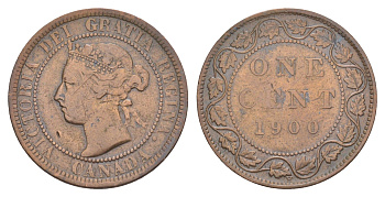 Канада 1 цент 1900 H, Виктория (1837-1901) KM 7 бронза 4637-134