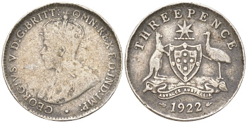 Австралия 3 пенса 1922 Георг V (1910-1936) KM 24 серебро 4621-1124