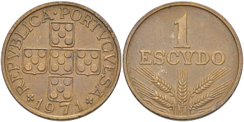 Португалия 1 эскудо 1971 KM 597 бронза 4521-1246