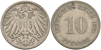 Германия 10 пфеннигов 1898 D KM 12, J. 13 медно-никель 4575-551
